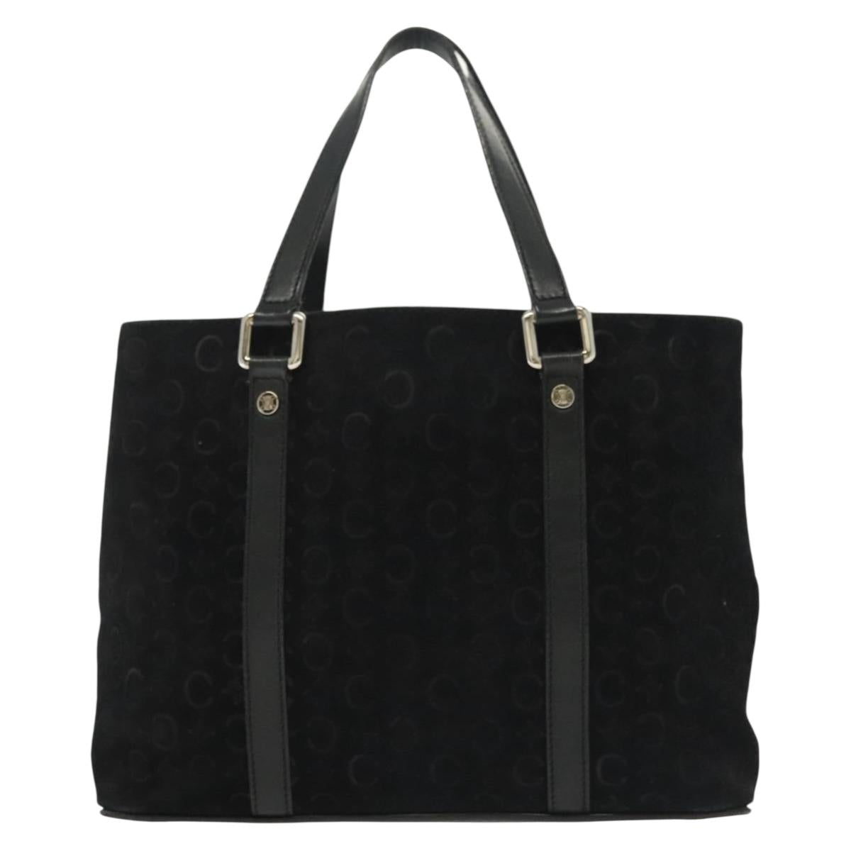 CELINE C Macadam Canvas Hand Bag Suede Black Silver Auth 138004