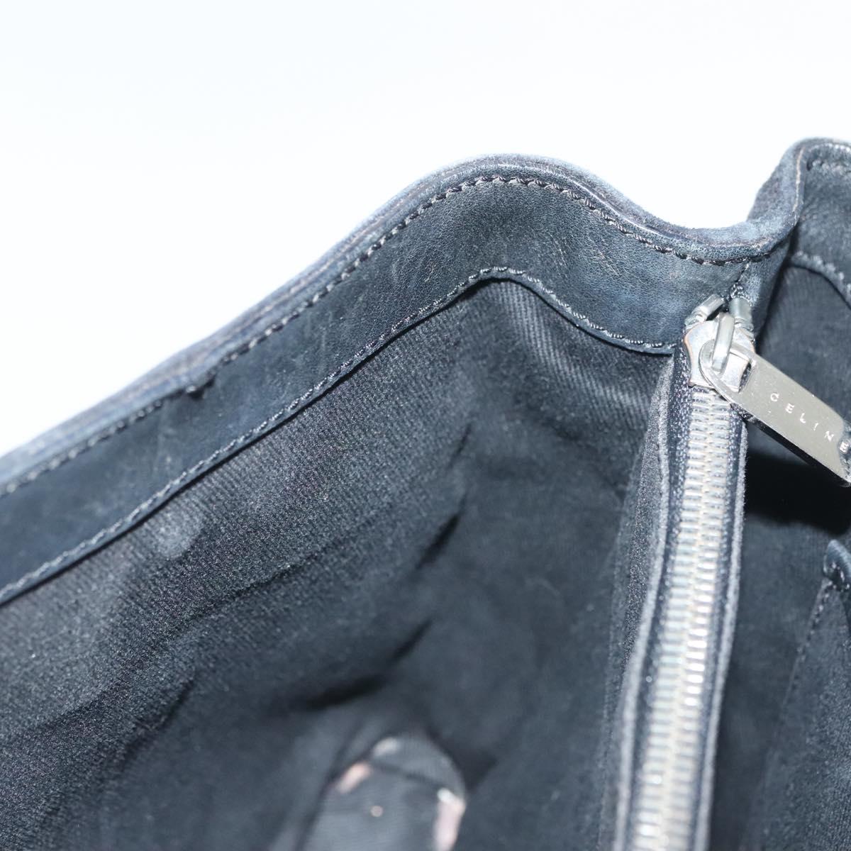 CELINE C Macadam Canvas Hand Bag Suede Black Silver Auth 138004