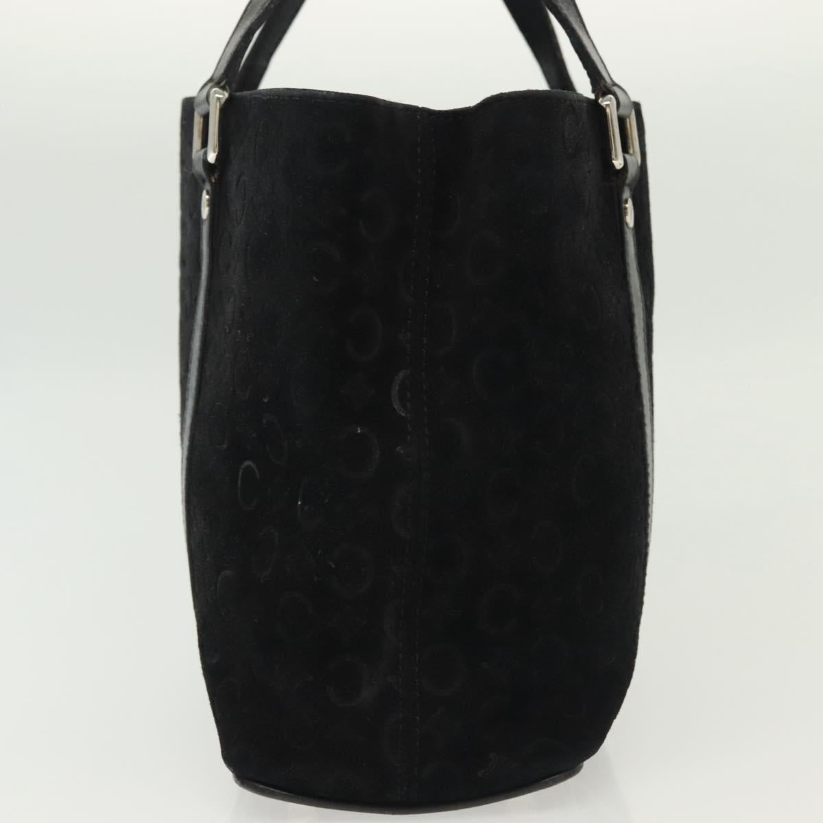 CELINE C Macadam Canvas Hand Bag Suede Black Silver Auth 138004