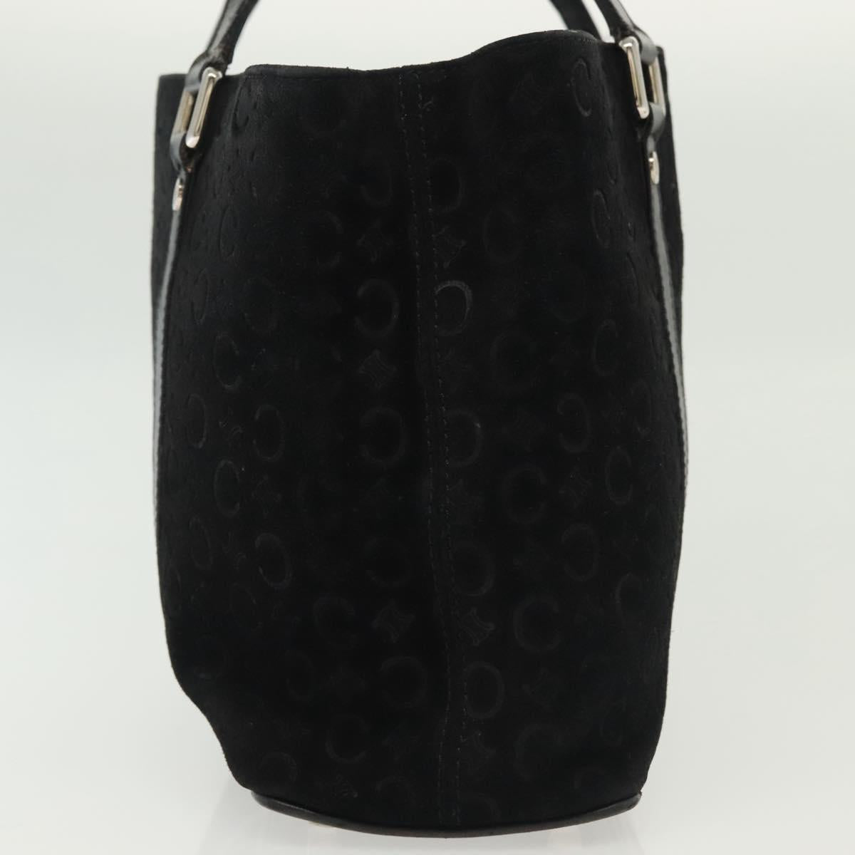 CELINE C Macadam Canvas Hand Bag Suede Black Silver Auth 138004