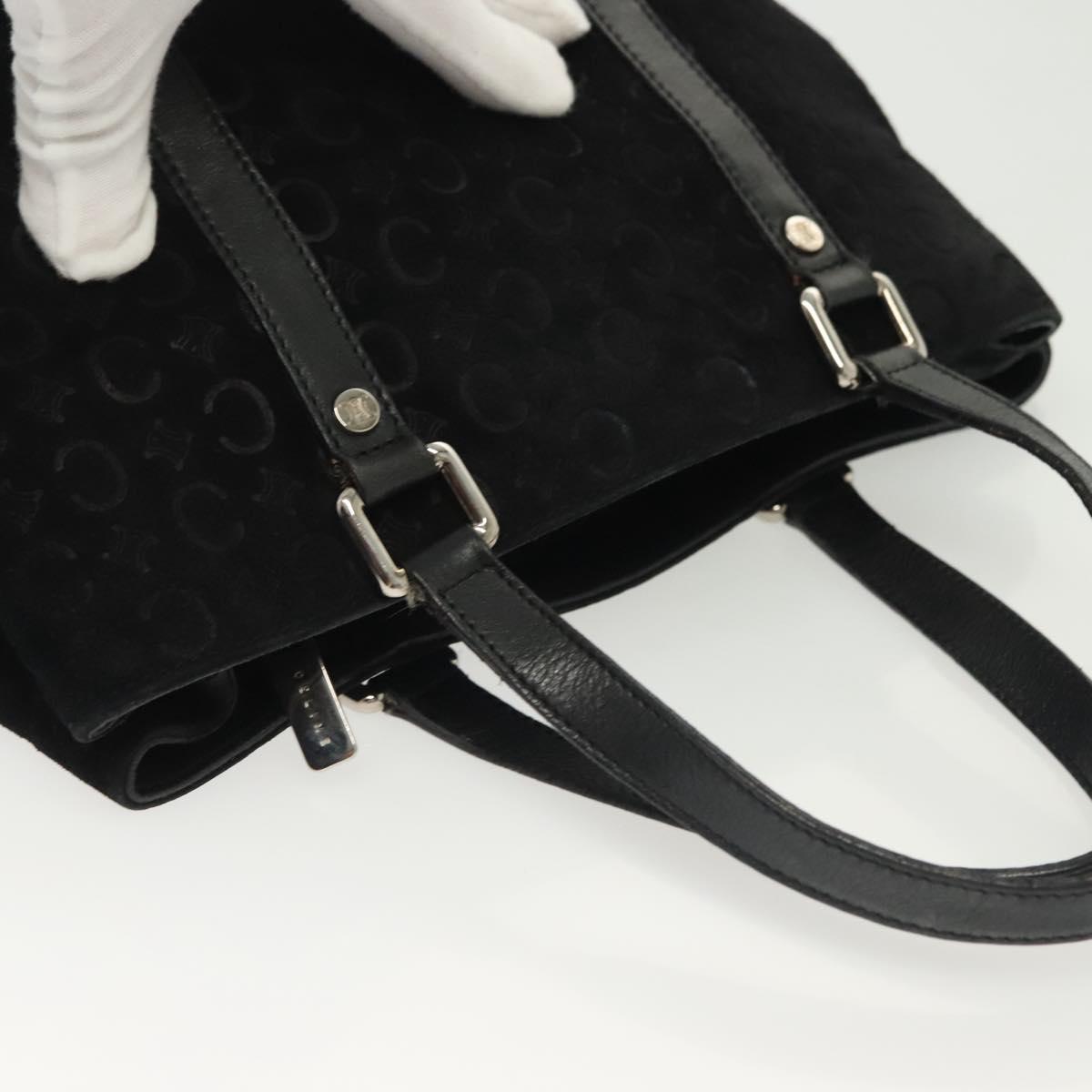 CELINE C Macadam Canvas Hand Bag Suede Black Silver Auth 138004