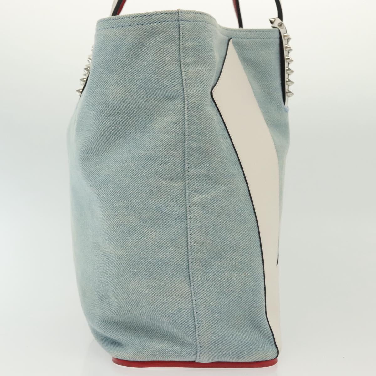 Christian Louboutin Studs Cabata Tote Bag Denim Light Blue Silver Auth 138019