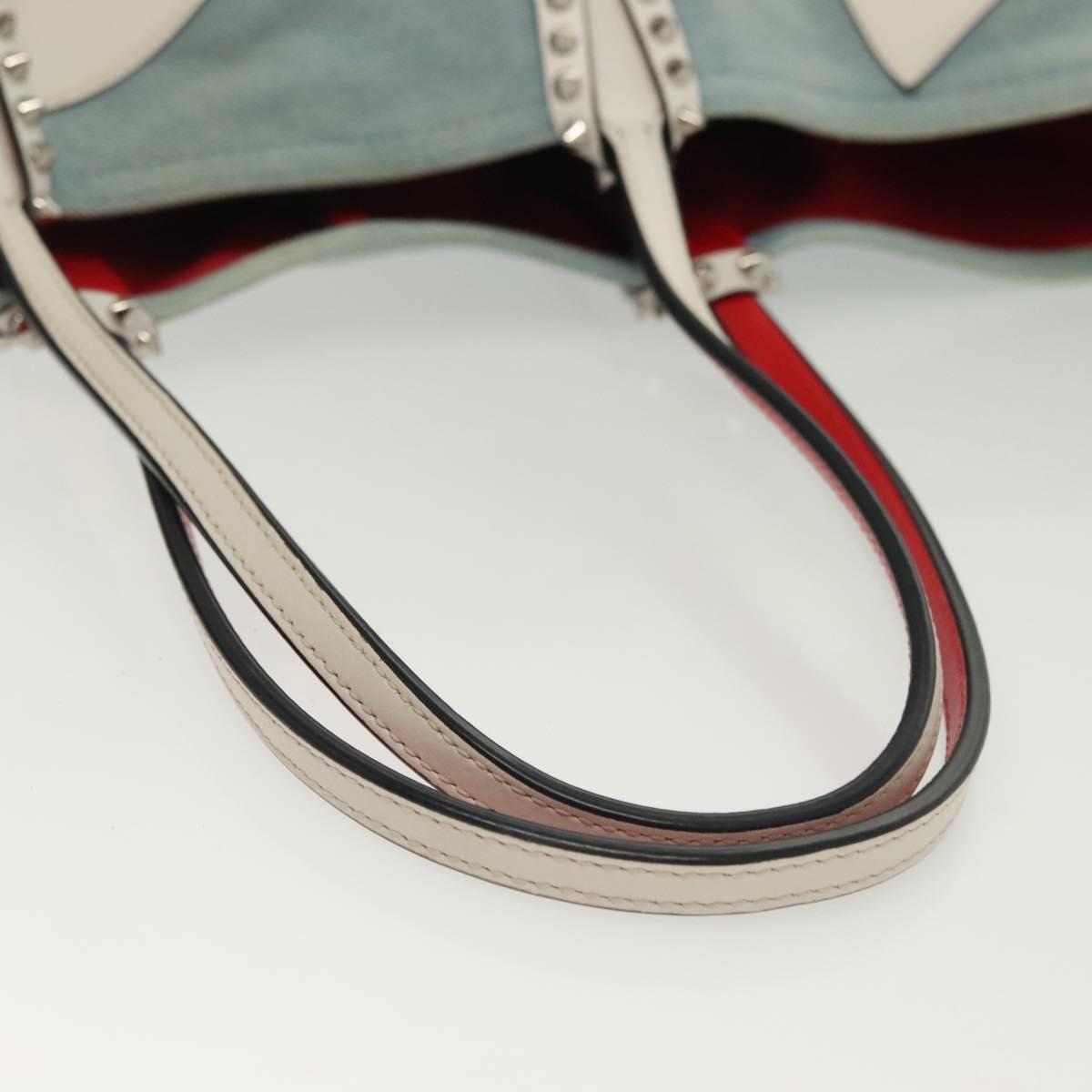 Christian Louboutin Studs Cabata Tote Bag Denim Light Blue Silver Auth 138019
