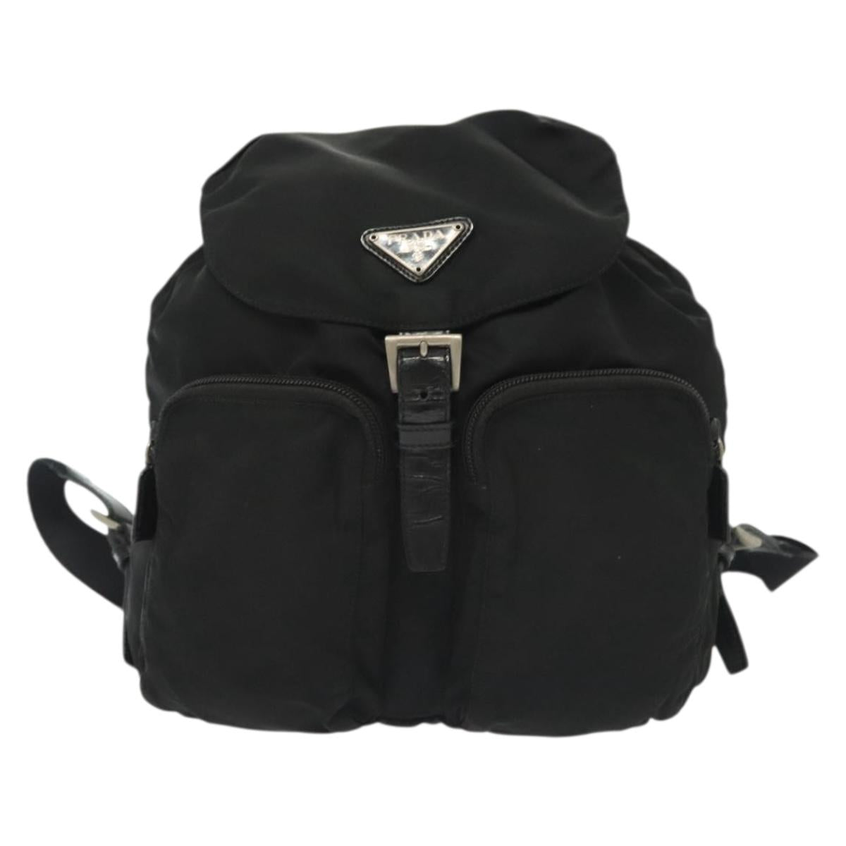PRADA Backpack Nylon Black Silver Auth 138031