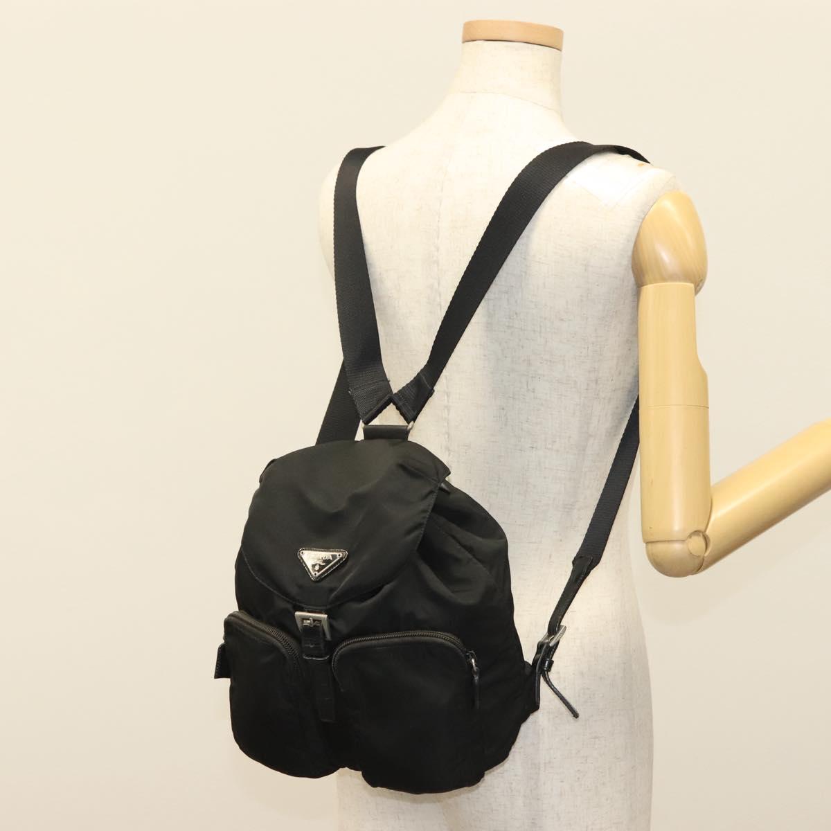 PRADA Backpack Nylon Black Silver Auth 138031