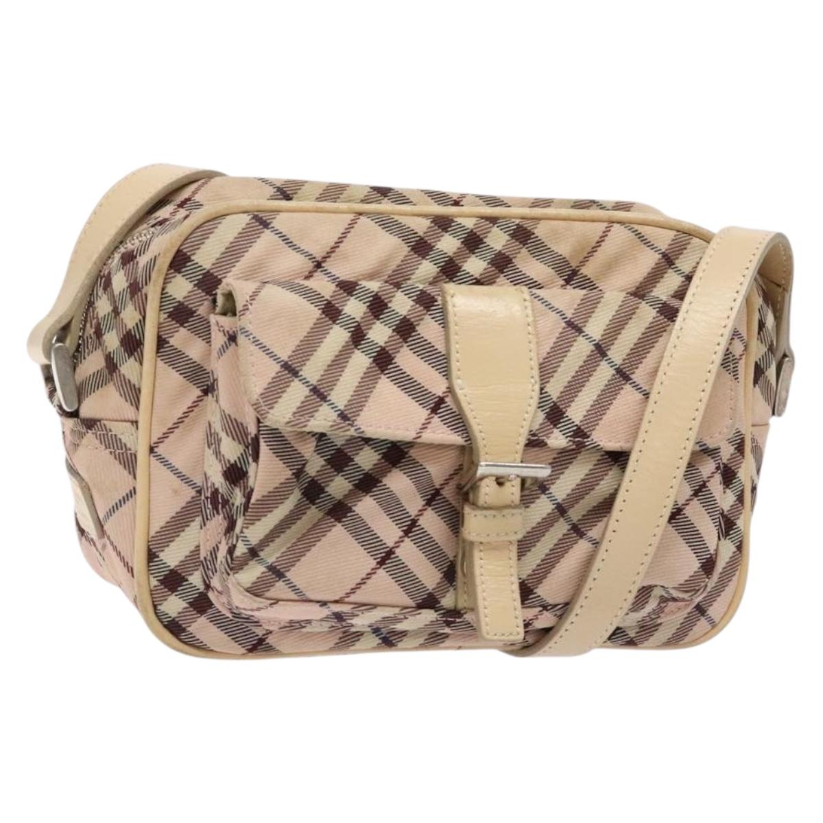 BURBERRY Nova Check Blue Label Shoulder Bag Nylon Pink Silver Auth 138054