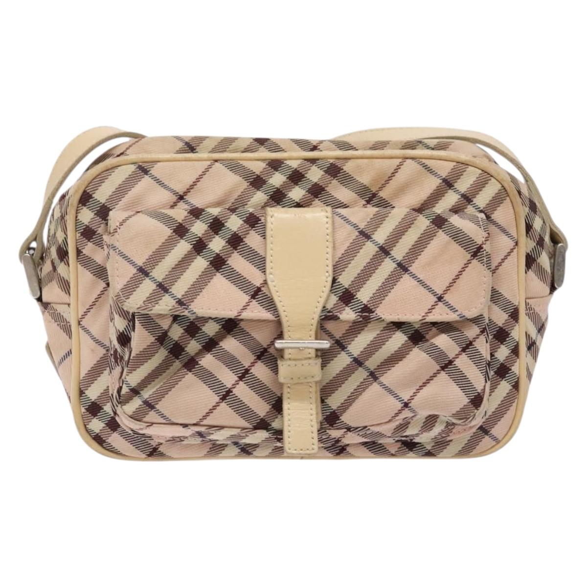 BURBERRY Nova Check Blue Label Shoulder Bag Nylon Pink Silver Auth 138054