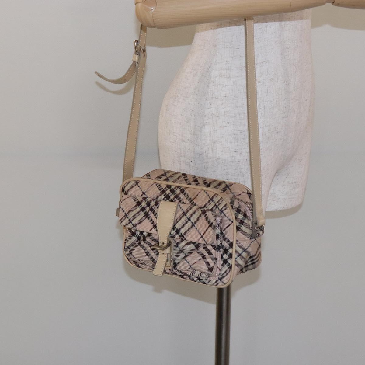 BURBERRY Nova Check Blue Label Shoulder Bag Nylon Pink Silver Auth 138054