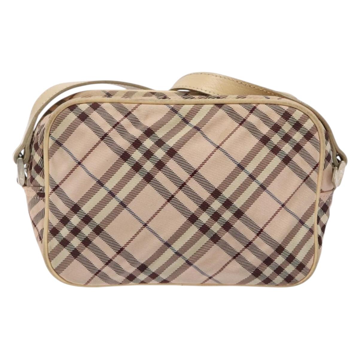 BURBERRY Nova Check Blue Label Shoulder Bag Nylon Pink Silver Auth 138054