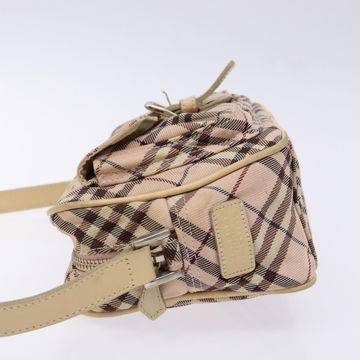 BURBERRY Nova Check Blue Label Shoulder Bag Nylon Pink Silver Auth 138054