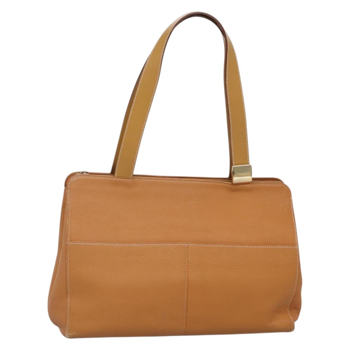 Burberrys Tote Bag Leather Brown Gold Auth 138055