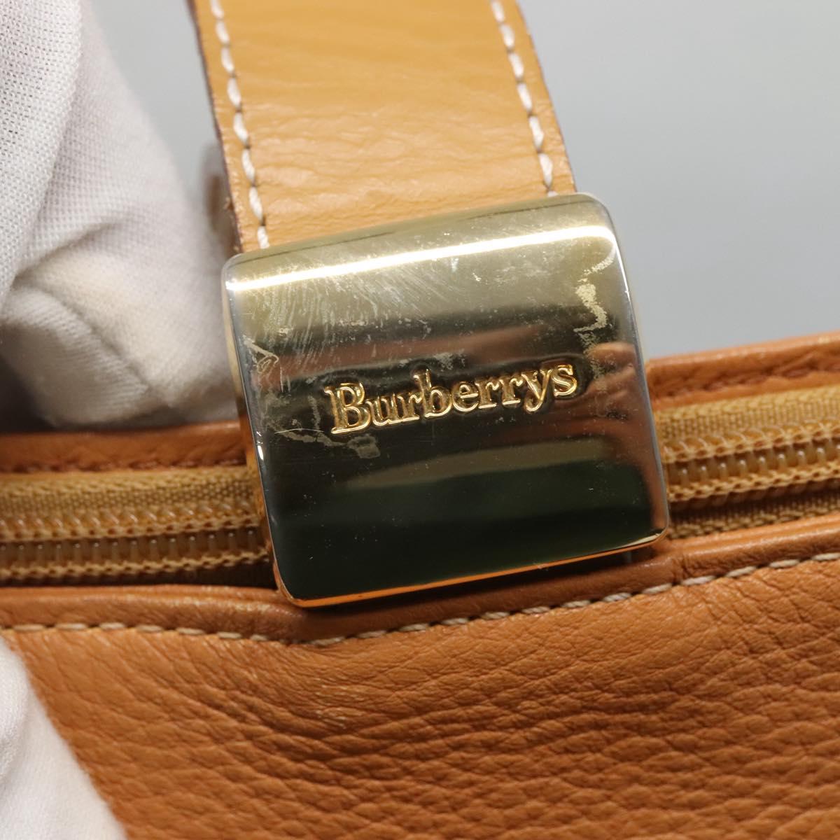 Burberrys Tote Bag Leather Brown Gold Auth 138055