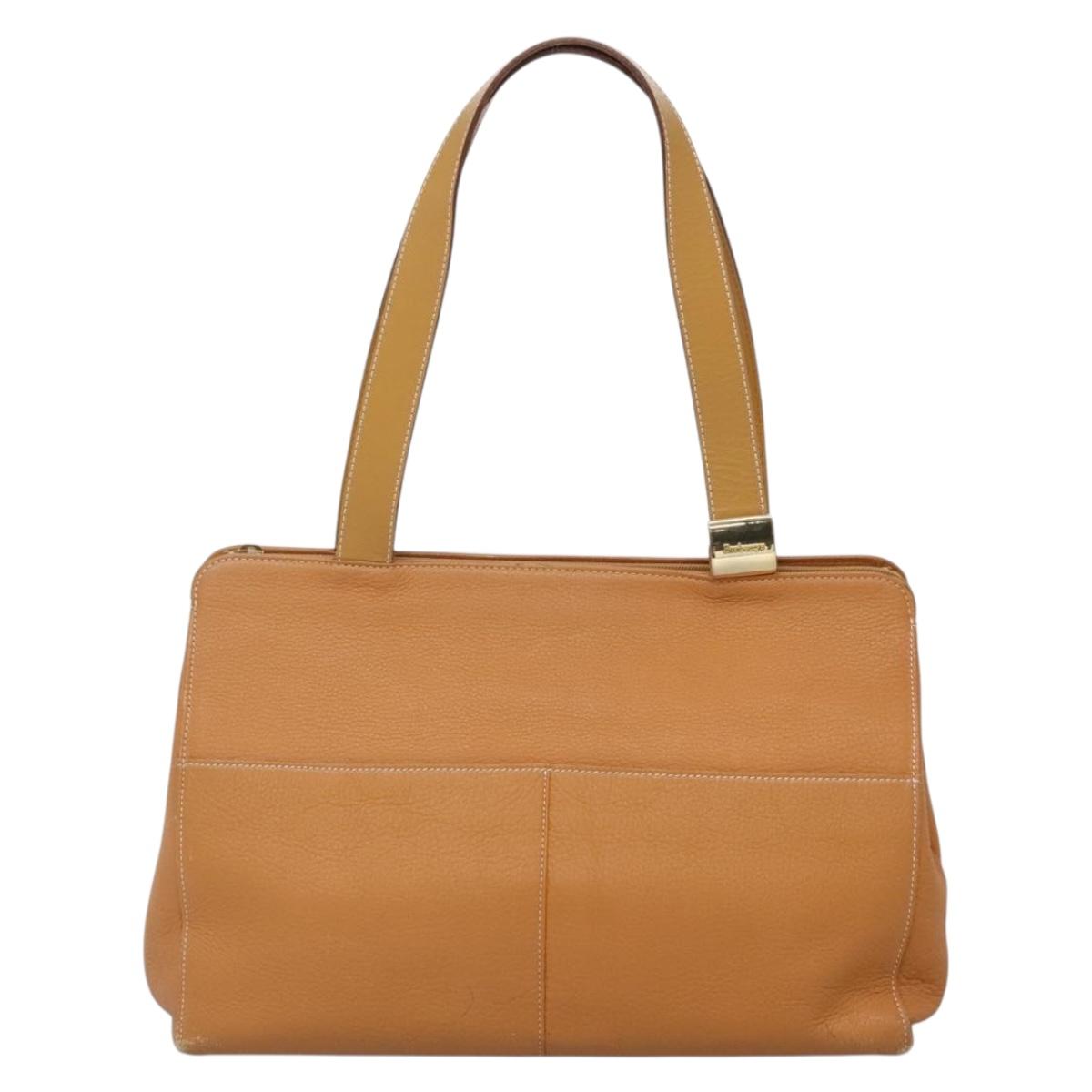 Burberrys Tote Bag Leather Brown Gold Auth 138055