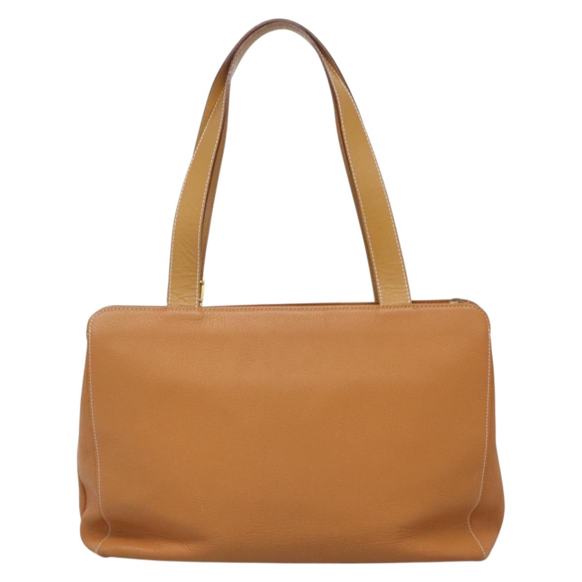 Burberrys Tote Bag Leather Brown Gold Auth 138055