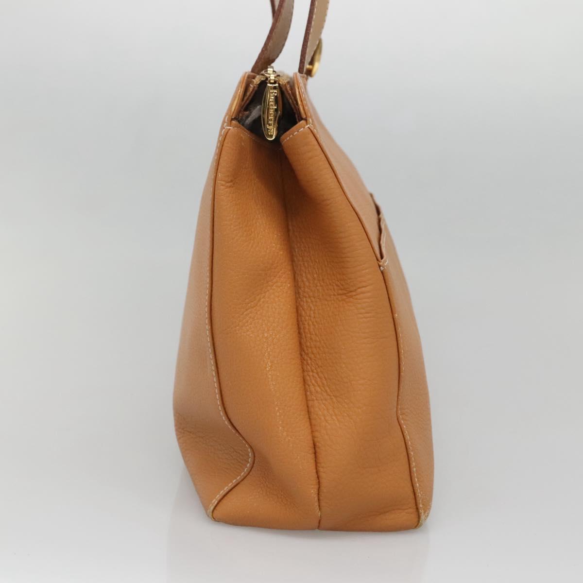 Burberrys Tote Bag Leather Brown Gold Auth 138055