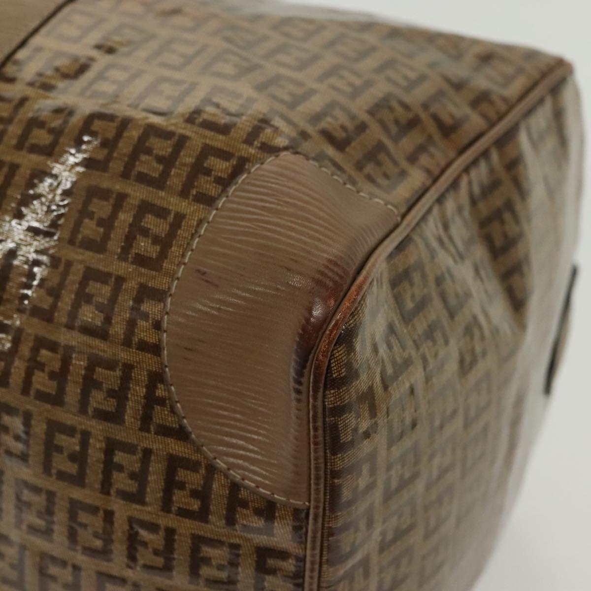 FENDI Zucchino Canvas Boston Bag Coated Canvas Vintage Brown Auth 138057