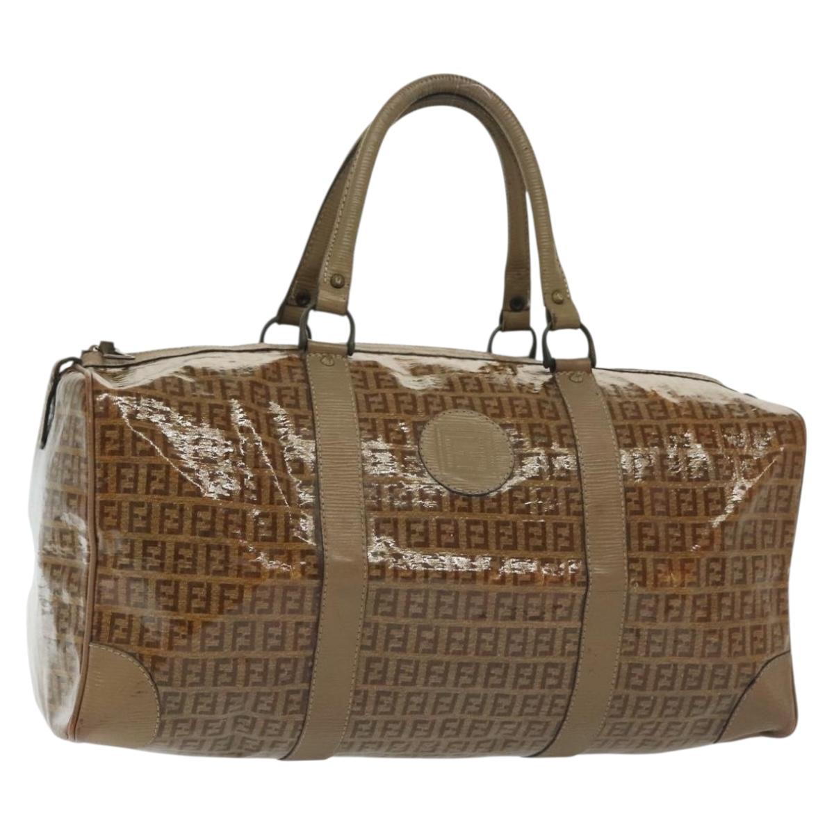 FENDI Zucchino Canvas Boston Bag Coated Canvas Vintage Brown Auth 138057