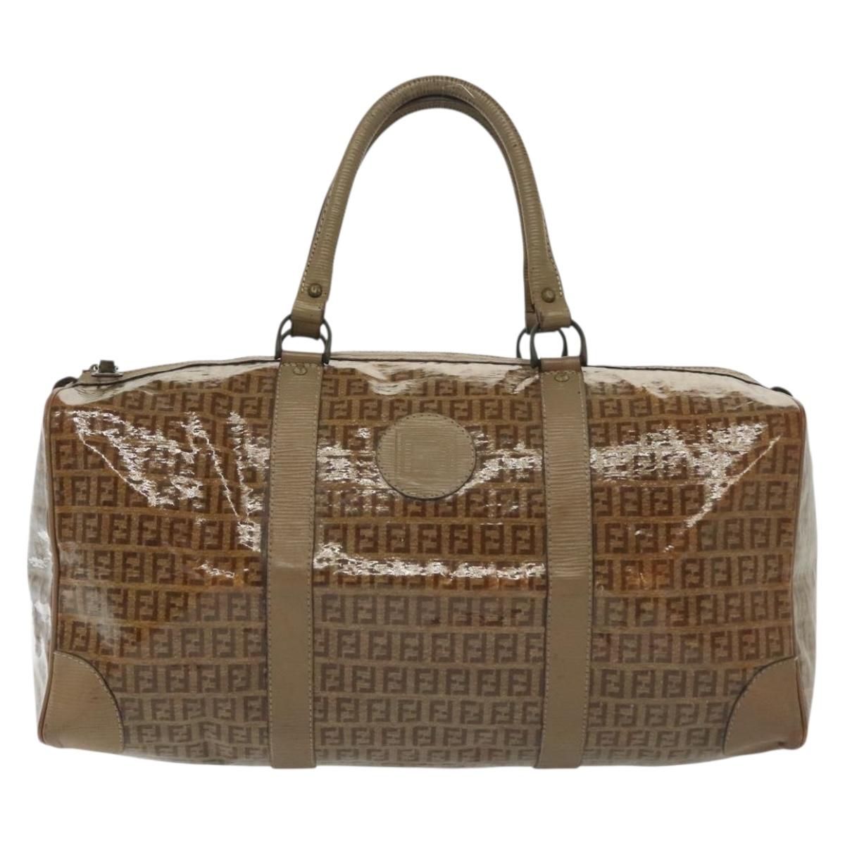 FENDI Zucchino Canvas Boston Bag Coated Canvas Vintage Brown Auth 138057