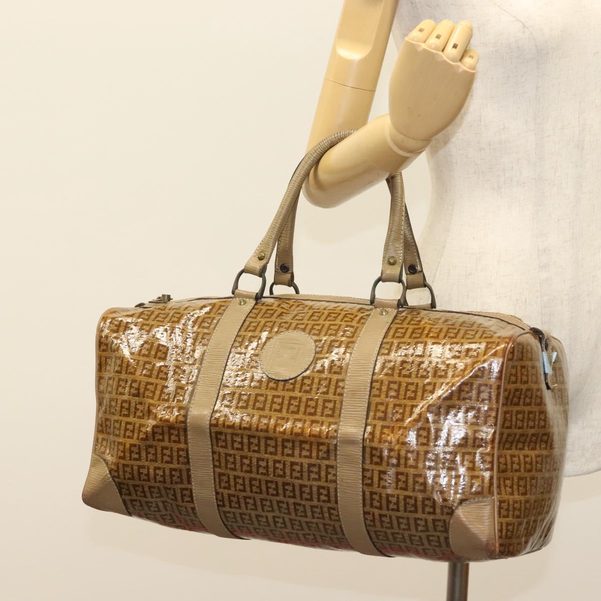 FENDI Zucchino Canvas Boston Bag Coated Canvas Vintage Brown Auth 138057