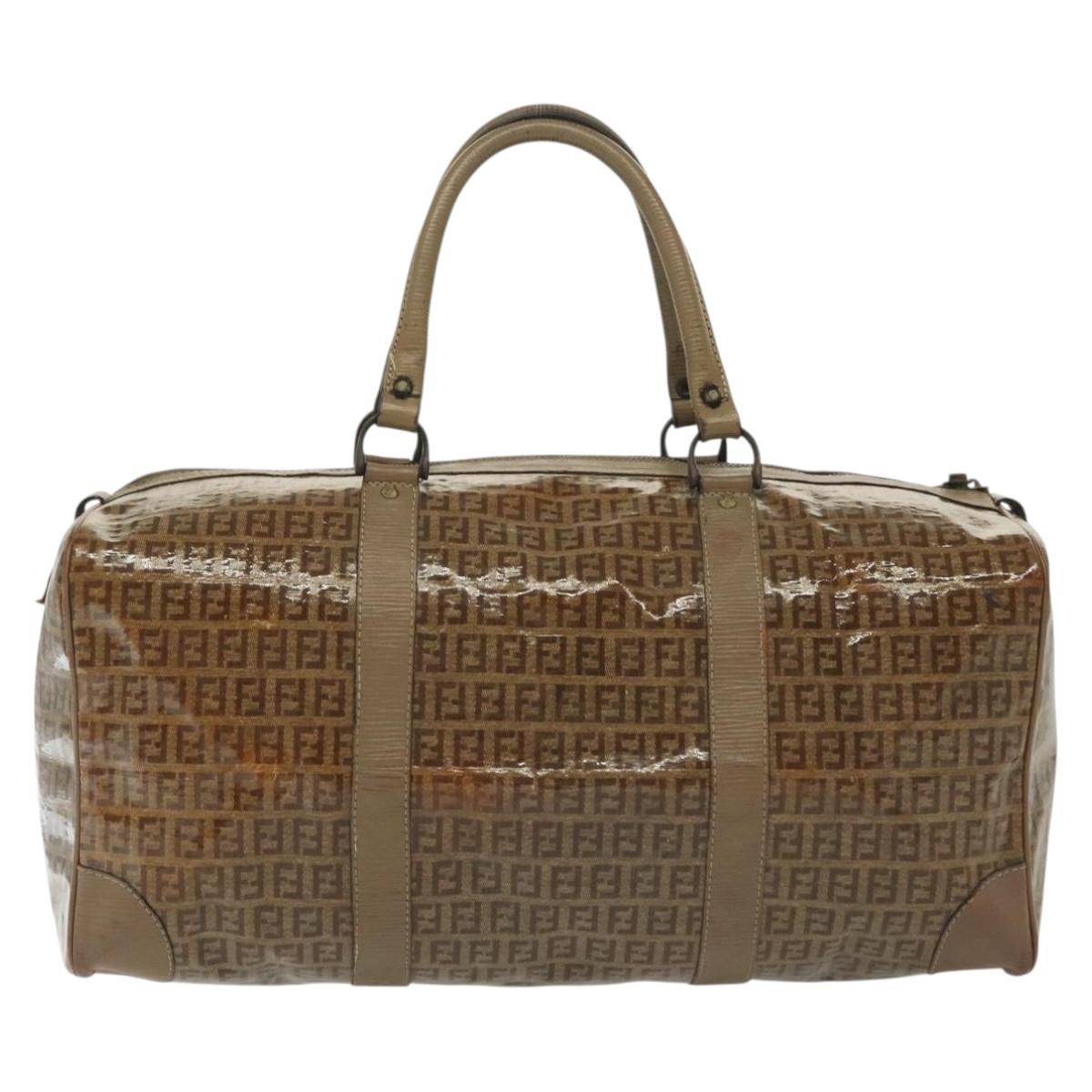 FENDI Zucchino Canvas Boston Bag Coated Canvas Vintage Brown Auth 138057