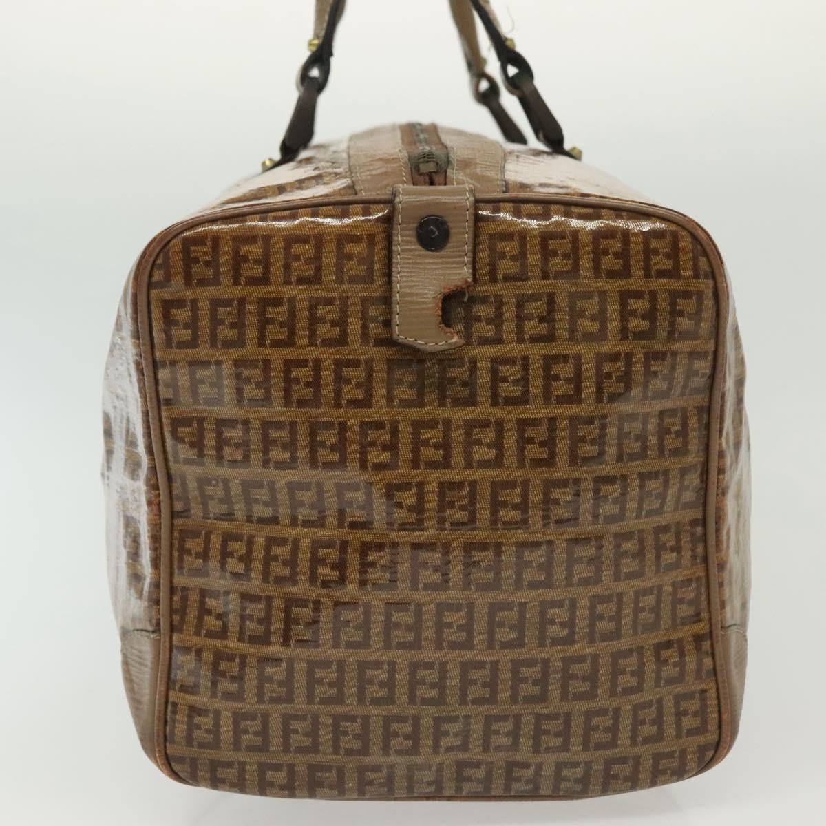 FENDI Zucchino Canvas Boston Bag Coated Canvas Vintage Brown Auth 138057