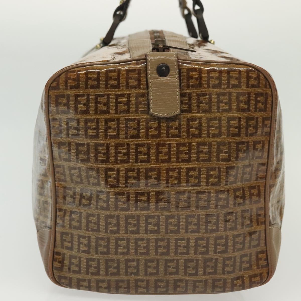 FENDI Zucchino Canvas Boston Bag Coated Canvas Vintage Brown Auth 138057