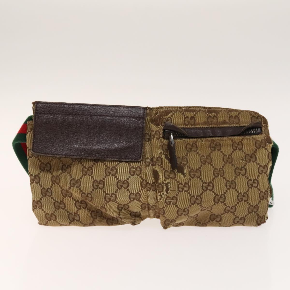 GUCCI GG Canvas Web Sherry Line Tote Bag 2Set Beige Red Green Auth 138062