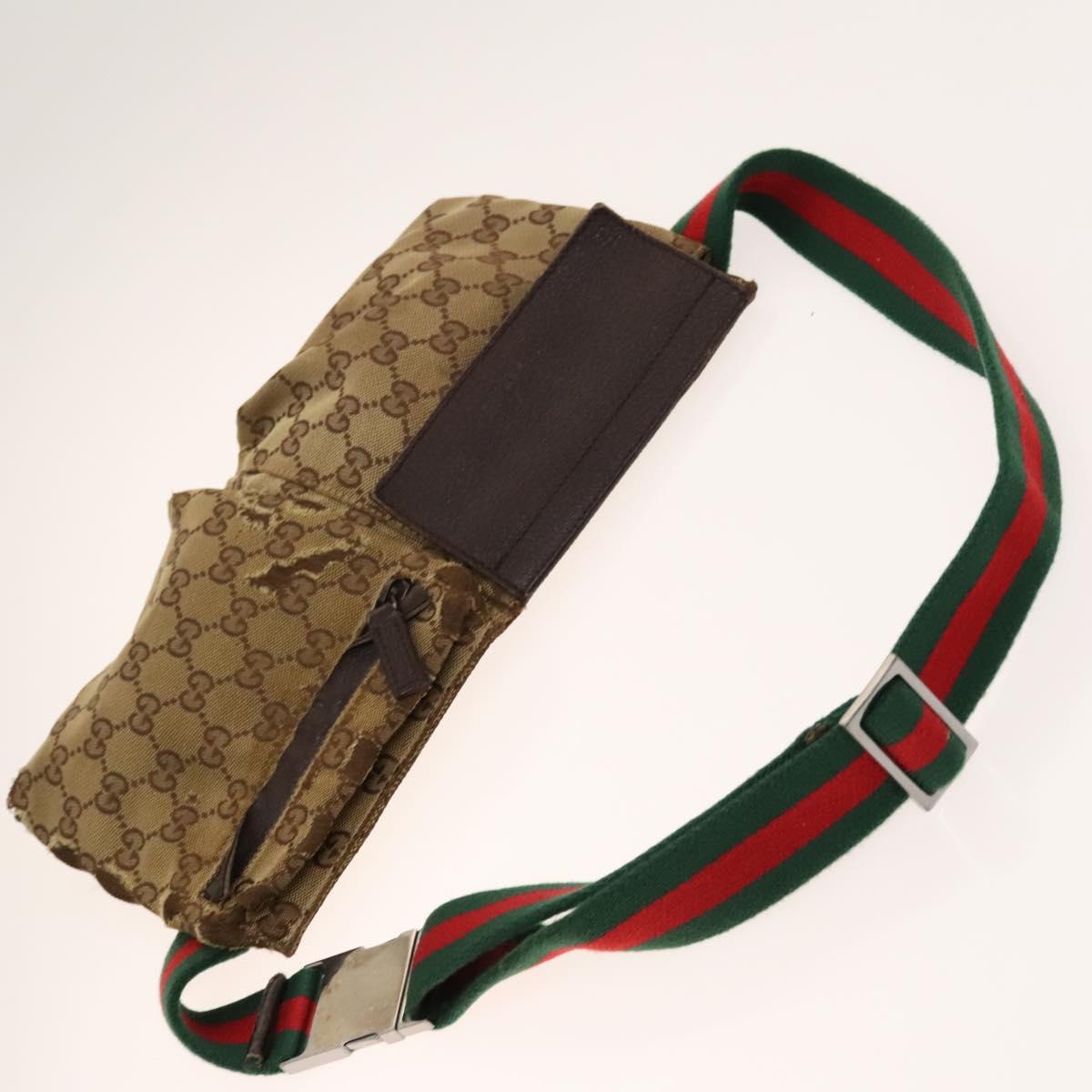 GUCCI GG Canvas Web Sherry Line Tote Bag 2Set Beige Red Green Auth 138062