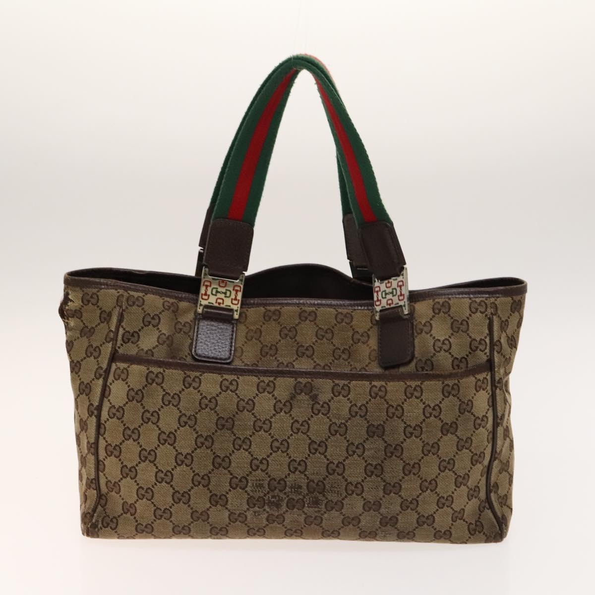 GUCCI GG Canvas Web Sherry Line Tote Bag 2Set Beige Red Green Auth 138062