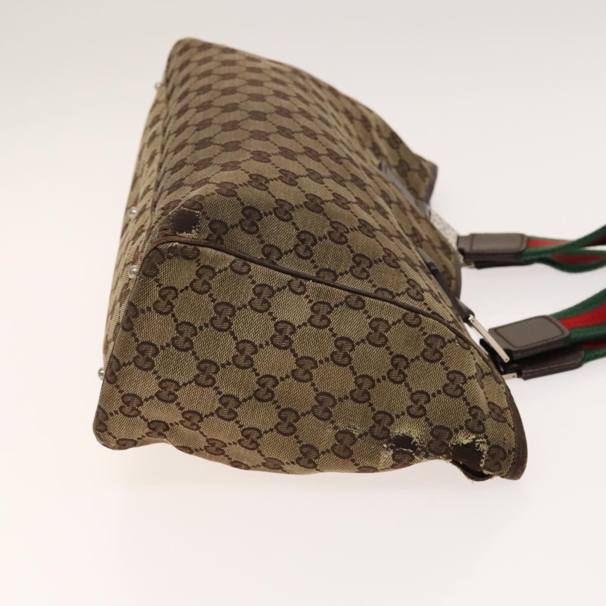 GUCCI GG Canvas Web Sherry Line Tote Bag 2Set Beige Red Green Auth 138062