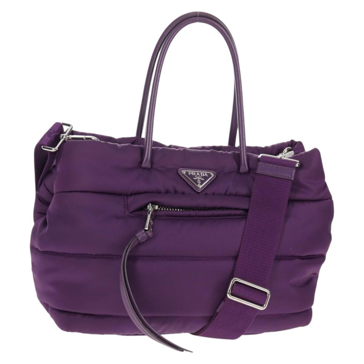 PRADA Hand Bag Nylon 2way Purple Gold Auth 138073M