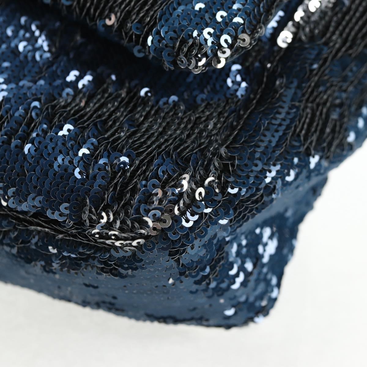 CHANEL Shoulder Bag Sequin Blue Silver CC Auth 138088SM