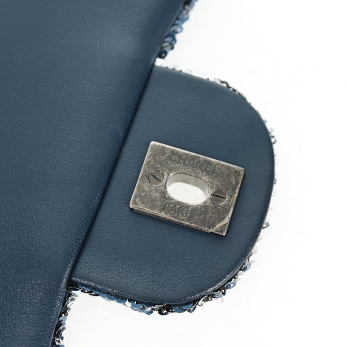 CHANEL Shoulder Bag Sequin Blue Silver CC Auth 138088SM