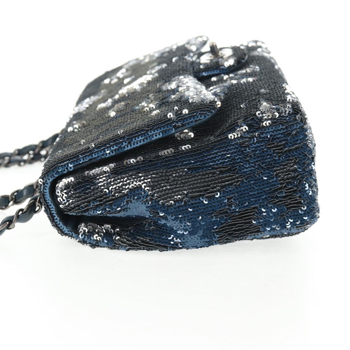 CHANEL Shoulder Bag Sequin Blue Silver CC Auth 138088SM