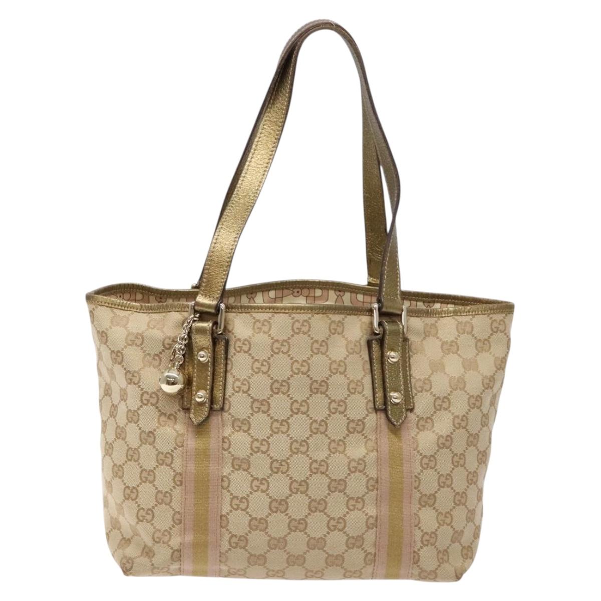 GUCCI GG Canvas Sherry Line Tote Bag Beige Gold 137396 Auth 138114