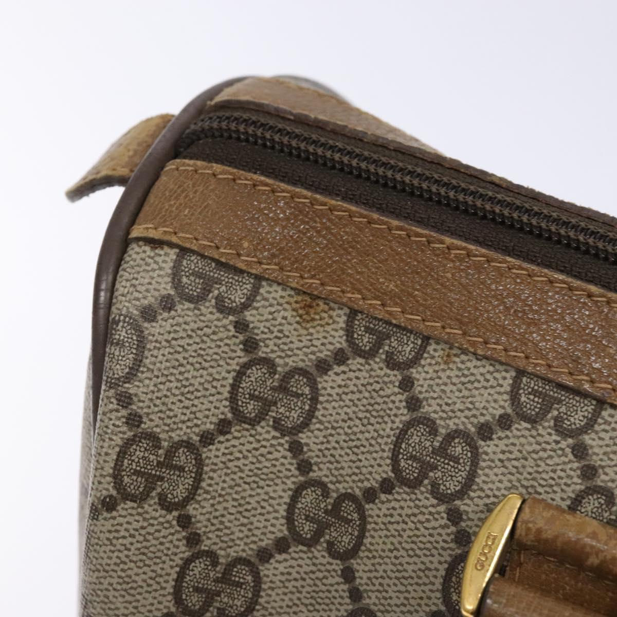 GUCCI GG Supreme Web Sherry Line Hand Bag PVC Beige Gold 69 02 007 Auth 138116