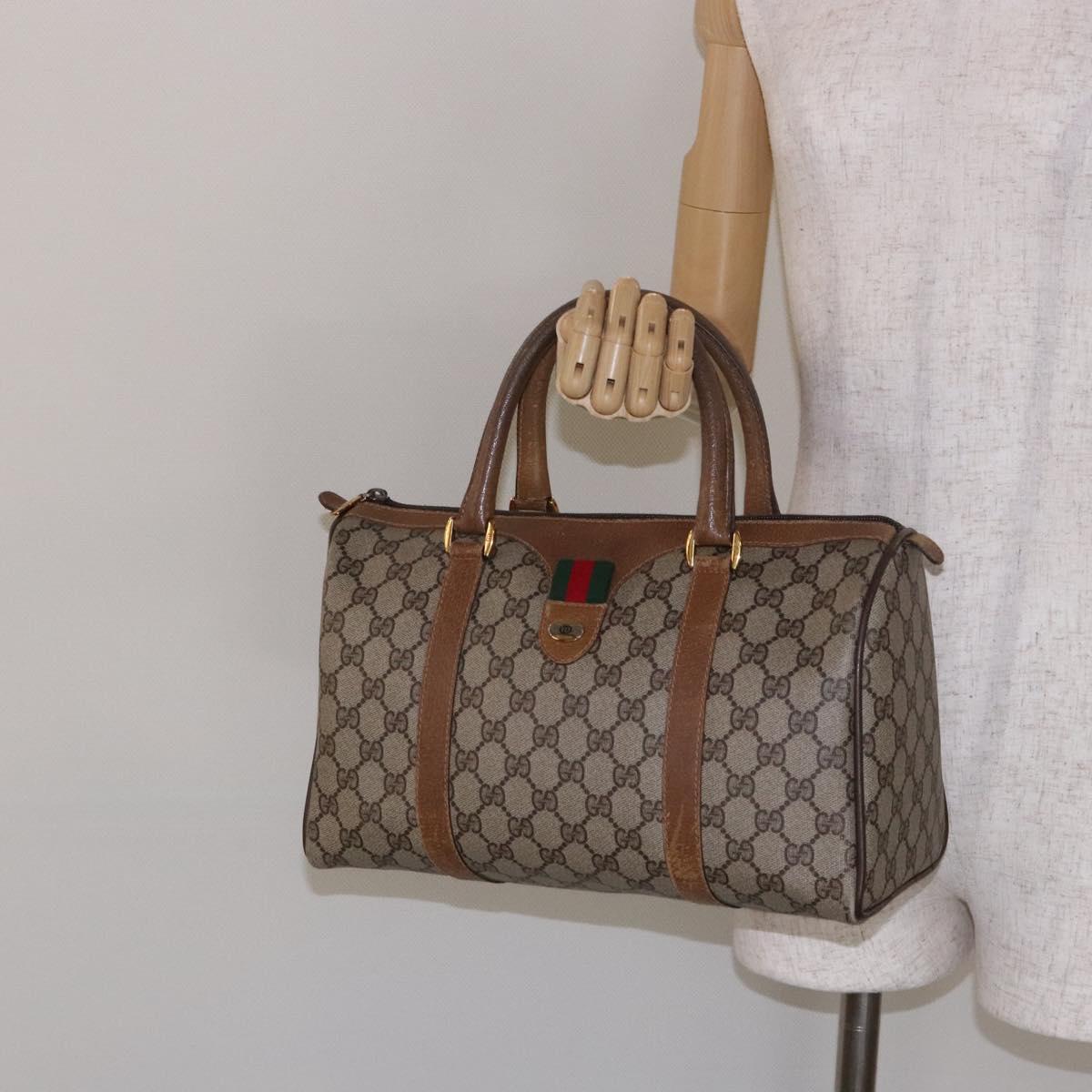 GUCCI GG Supreme Web Sherry Line Hand Bag PVC Beige Gold 69 02 007 Auth 138116