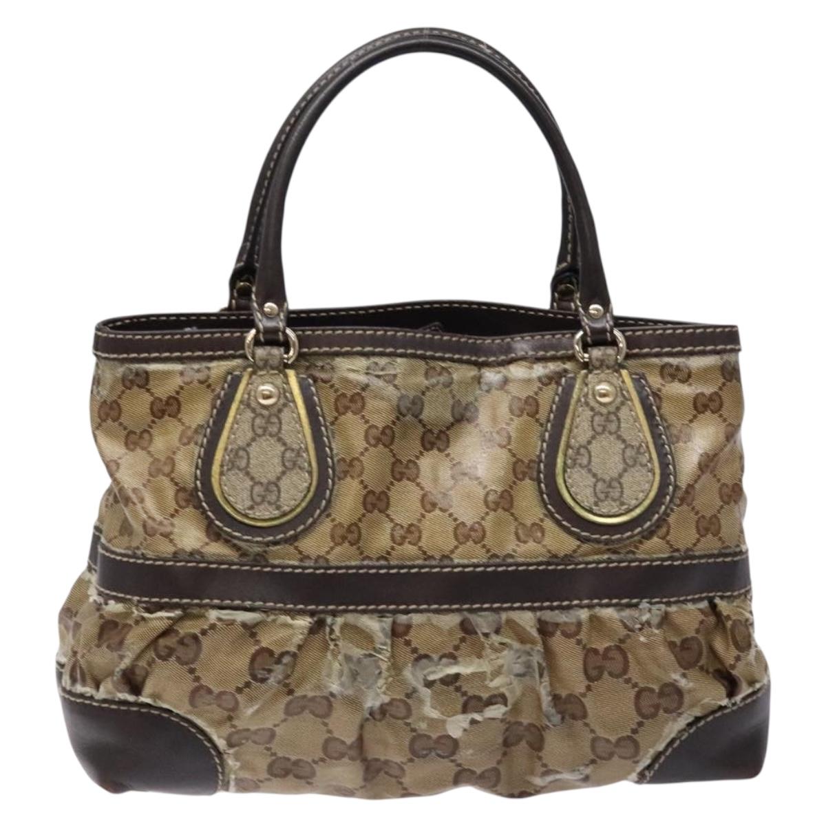 GUCCI GG Crystal Hand Bag Coated Canvas Beige Gold 223964 Auth 138117
