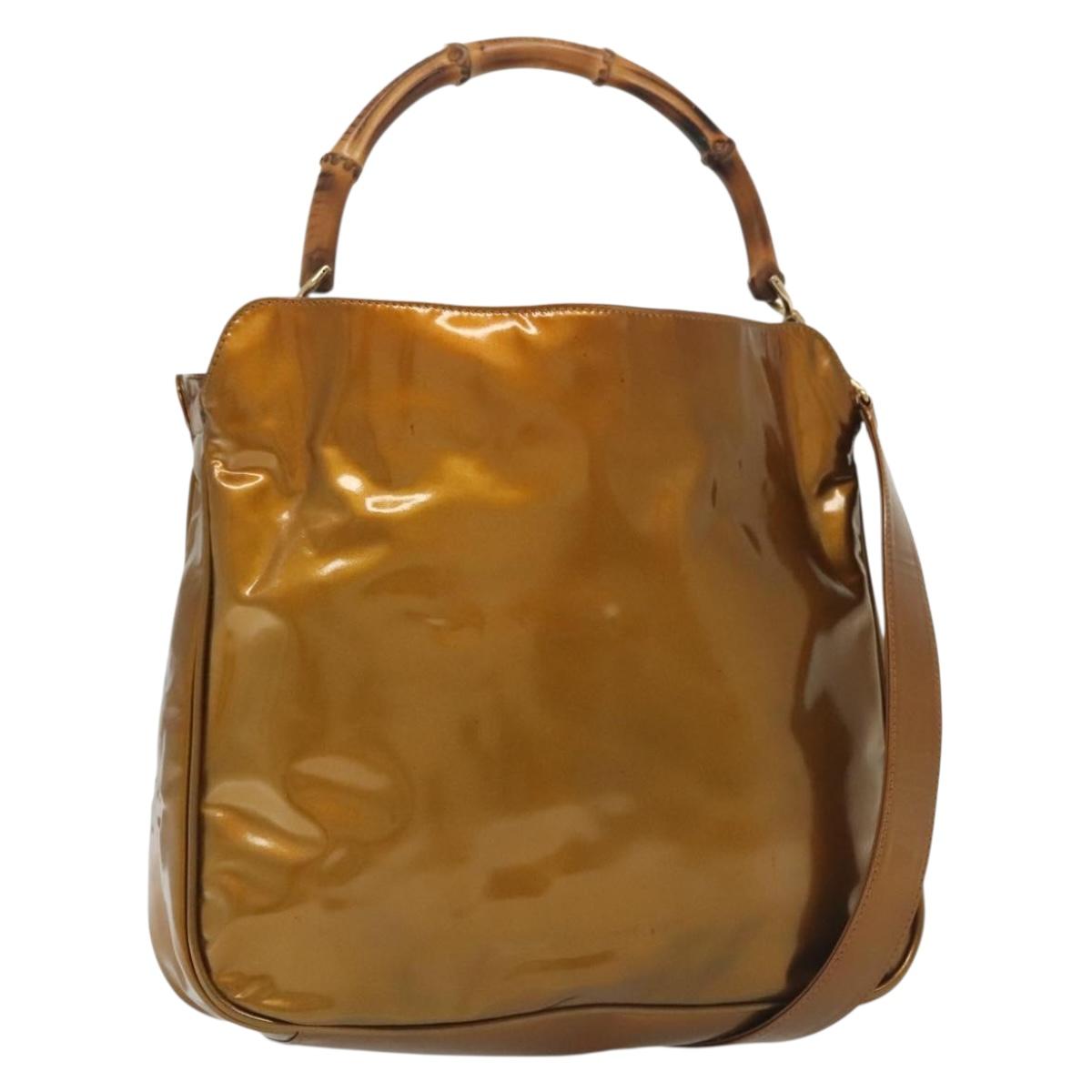 GUCCI Bamboo Hand Bag Patent Leather 2way Gold 001 1705 1638 Auth 138119