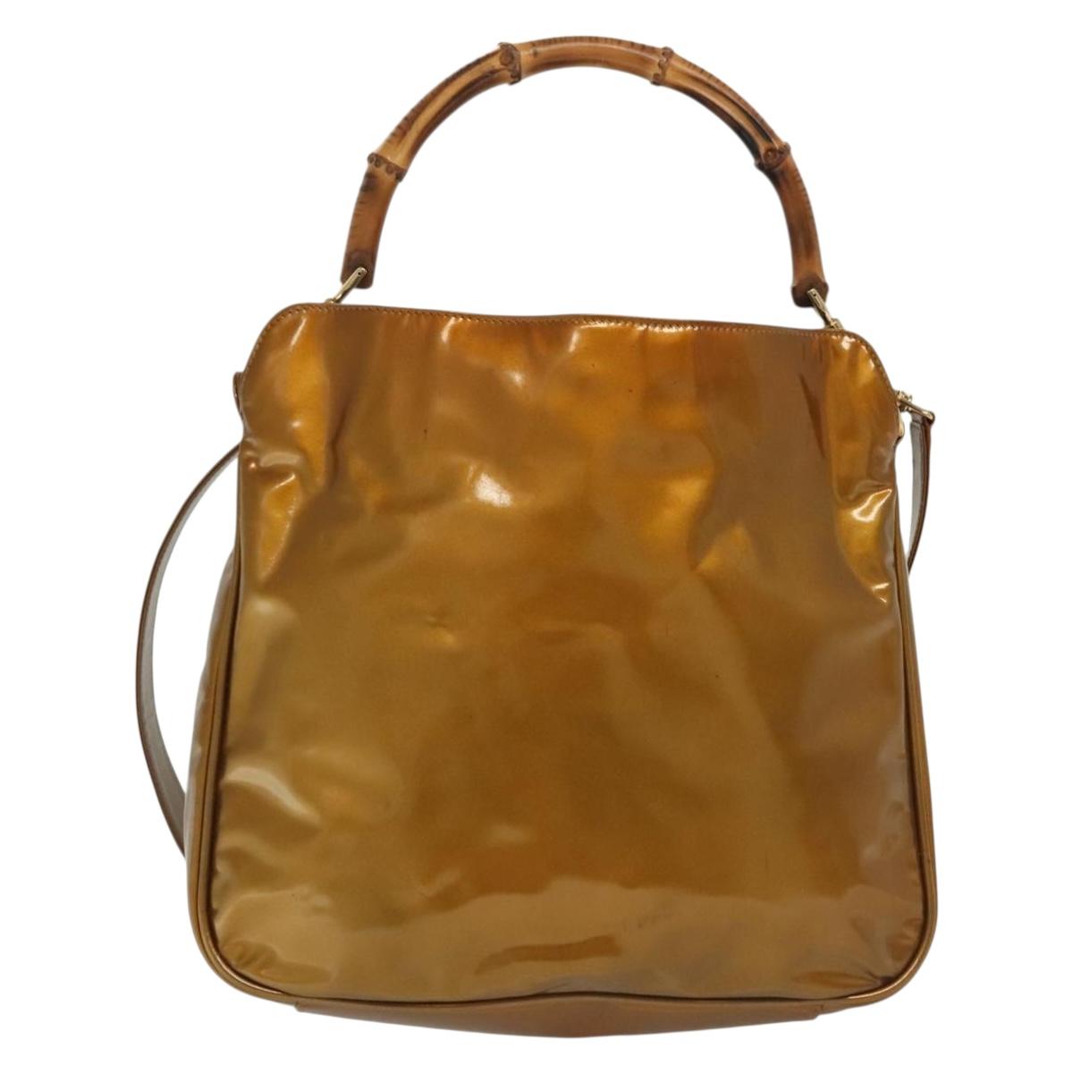 GUCCI Bamboo Hand Bag Patent Leather 2way Gold 001 1705 1638 Auth 138119