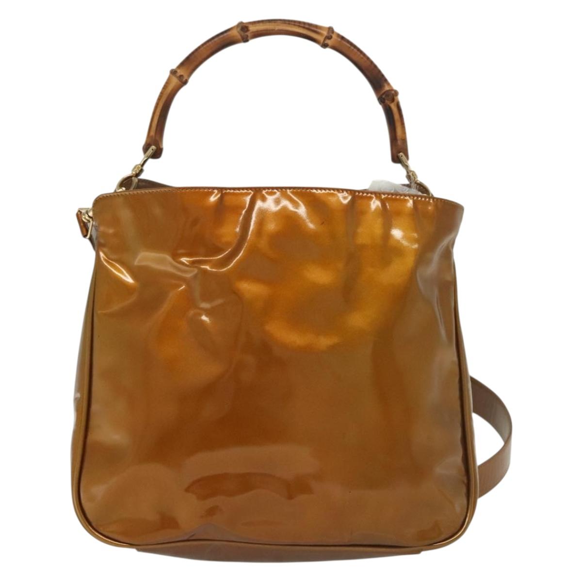 GUCCI Bamboo Hand Bag Patent Leather 2way Gold 001 1705 1638 Auth 138119