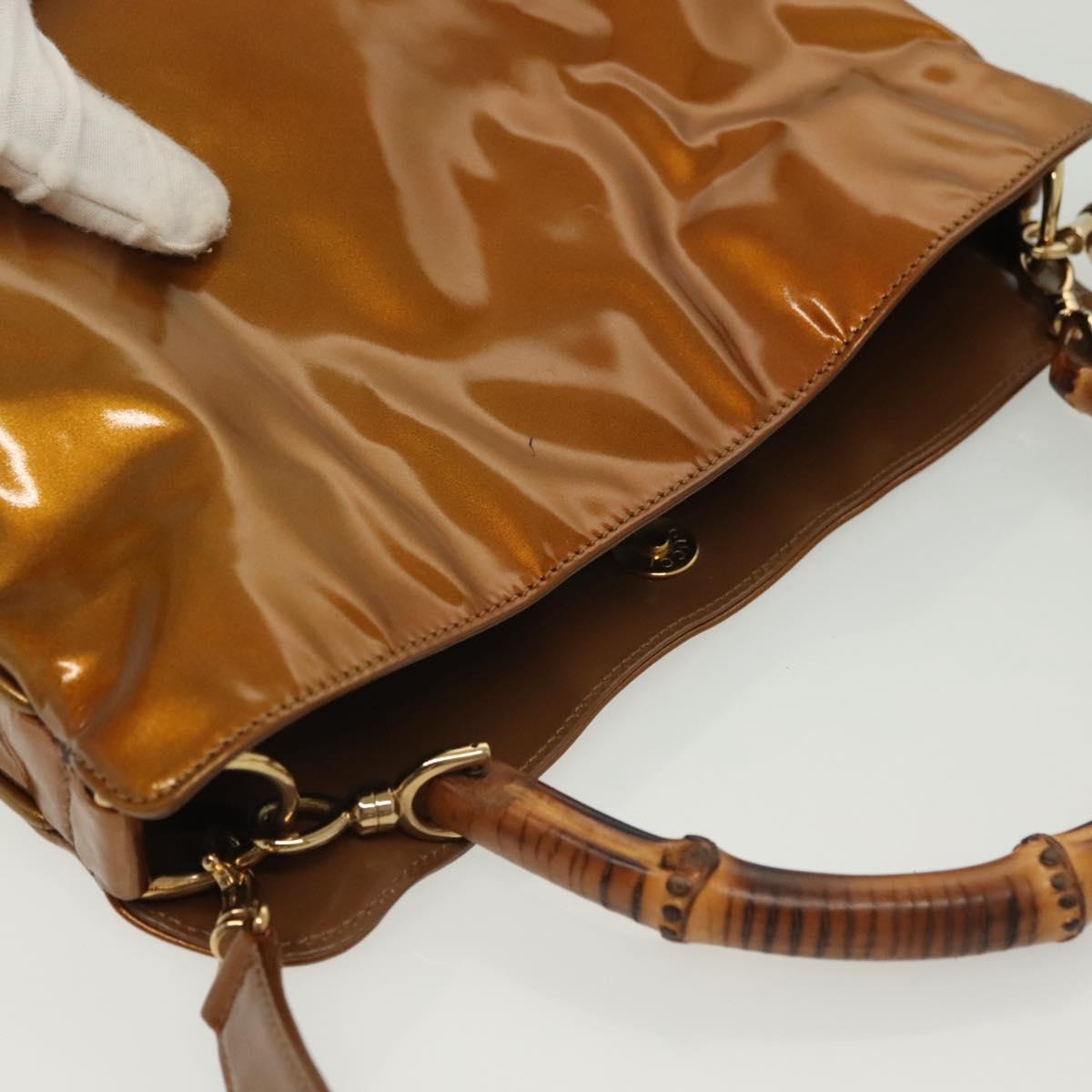 GUCCI Bamboo Hand Bag Patent Leather 2way Gold 001 1705 1638 Auth 138119