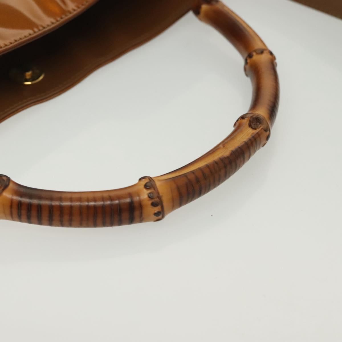GUCCI Bamboo Hand Bag Patent Leather 2way Gold 001 1705 1638 Auth 138119