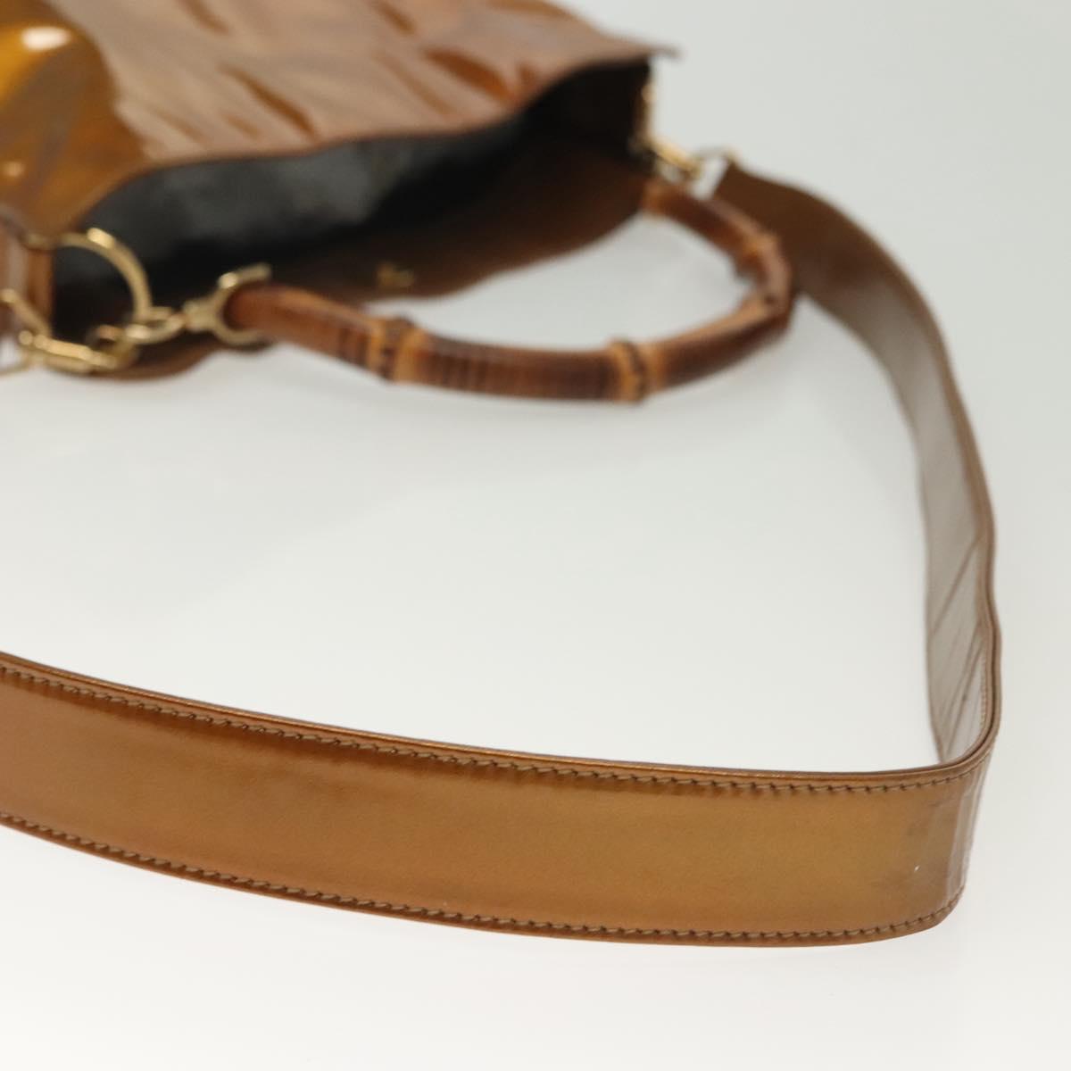 GUCCI Bamboo Hand Bag Patent Leather 2way Gold 001 1705 1638 Auth 138119