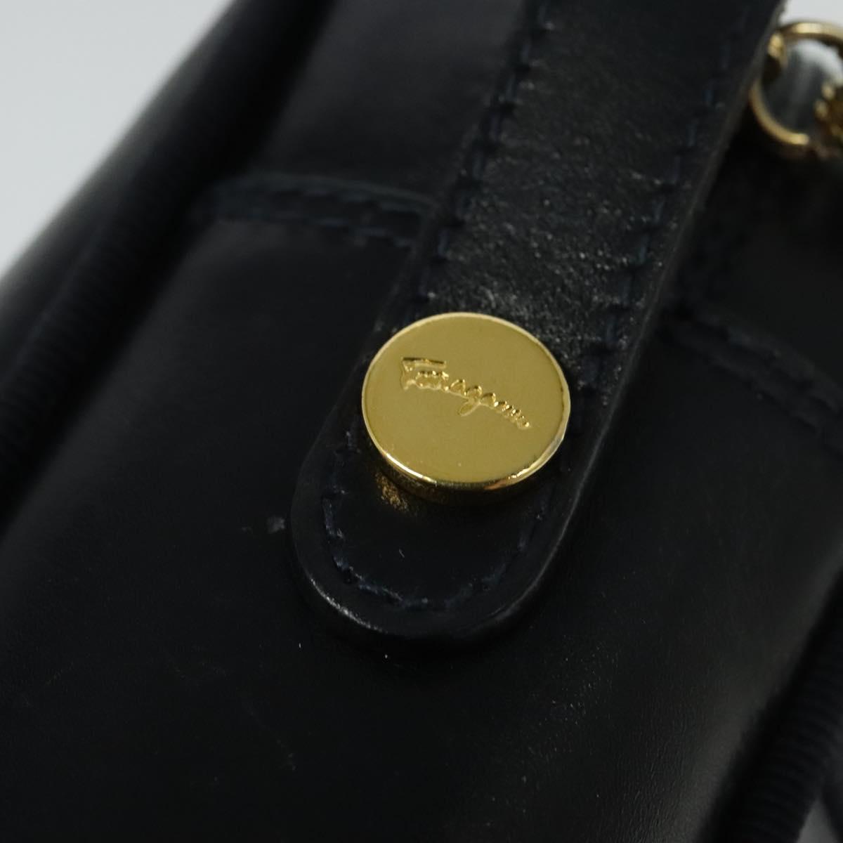 Salvatore Ferragamo Vala Shoulder Bag Leather Navy Gold Auth 138120
