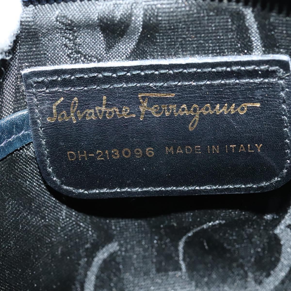 Salvatore Ferragamo Vala Shoulder Bag Leather Navy Gold Auth 138120