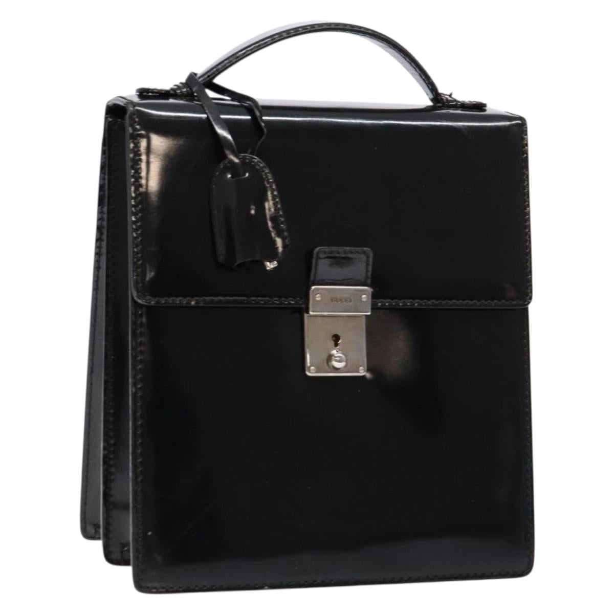 GUCCI Hand Bag Patent leather Black Silver 018 123 1003 Auth 138124
