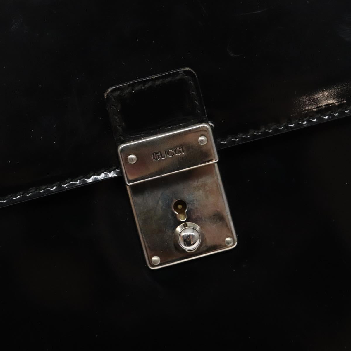 GUCCI Hand Bag Patent leather Black Silver 018 123 1003 Auth 138124