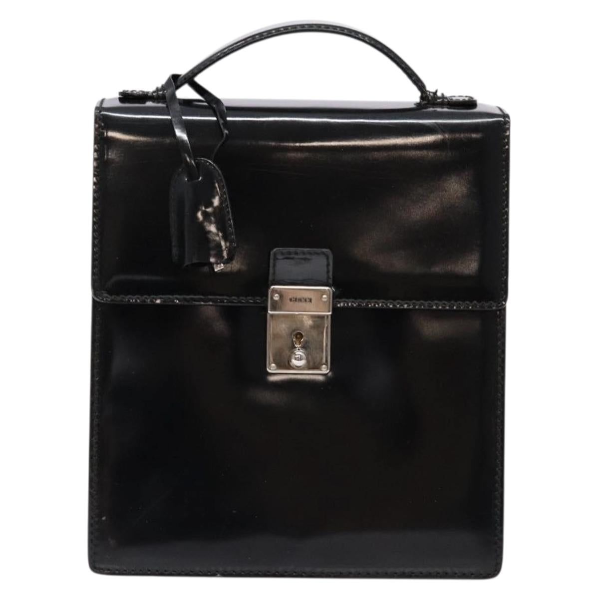 GUCCI Hand Bag Patent leather Black Silver 018 123 1003 Auth 138124