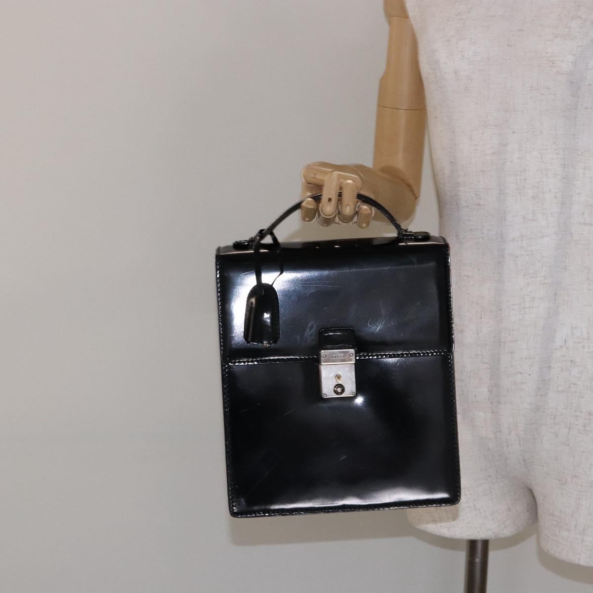 GUCCI Hand Bag Patent leather Black Silver 018 123 1003 Auth 138124